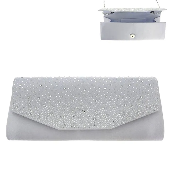 Silver Satin Stone Clutch