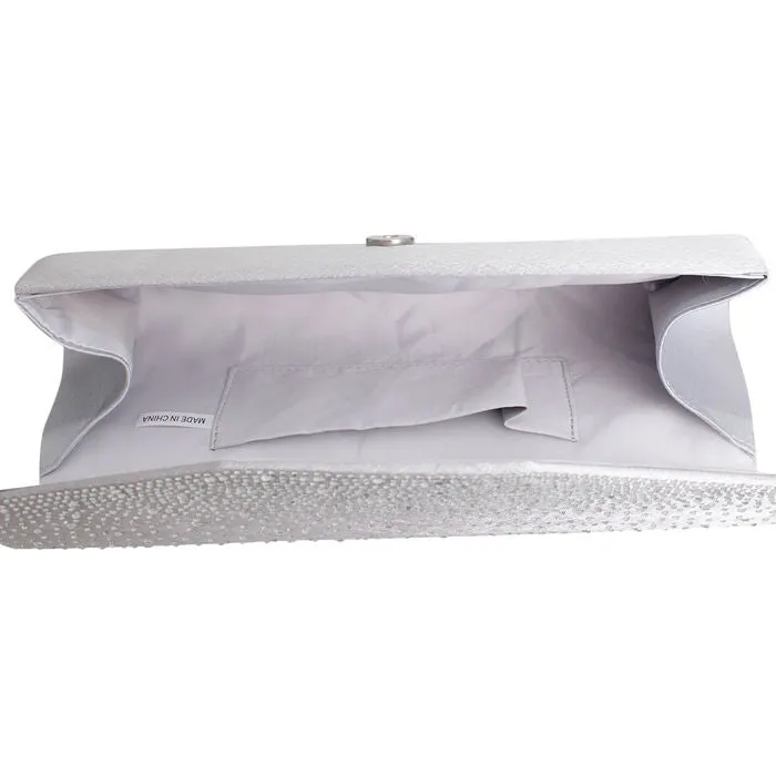 Silver Satin Stone Clutch