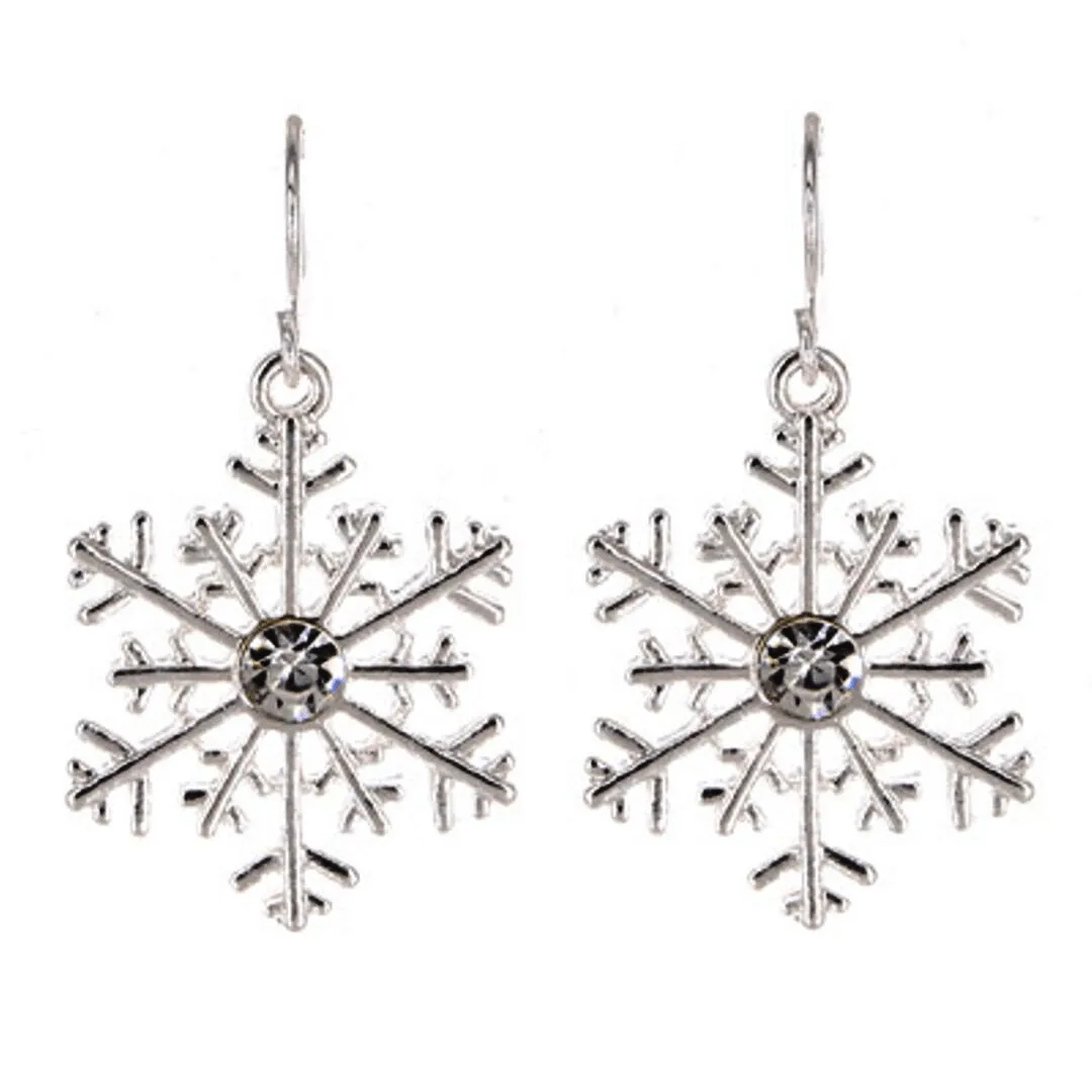 Silver Snowflake Christmas Earrings