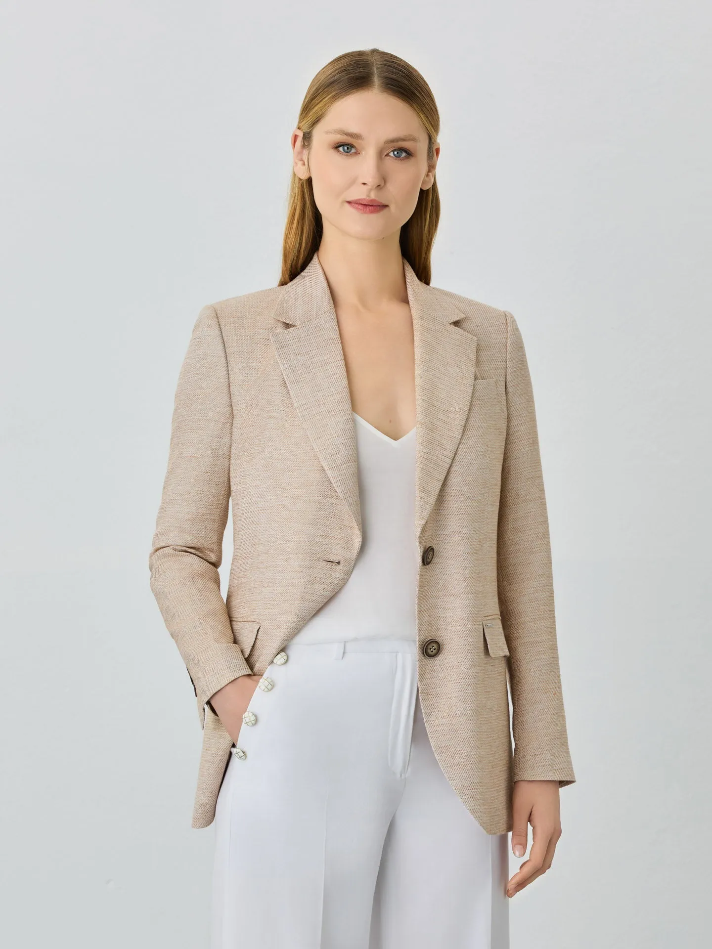 Single-Breasted Blazer In Viscose Linen Blend