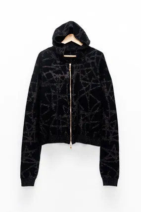 Slade Collection- Hand Writing Star Graphic Knitted Jacquard Over Sized Hoodie Coat