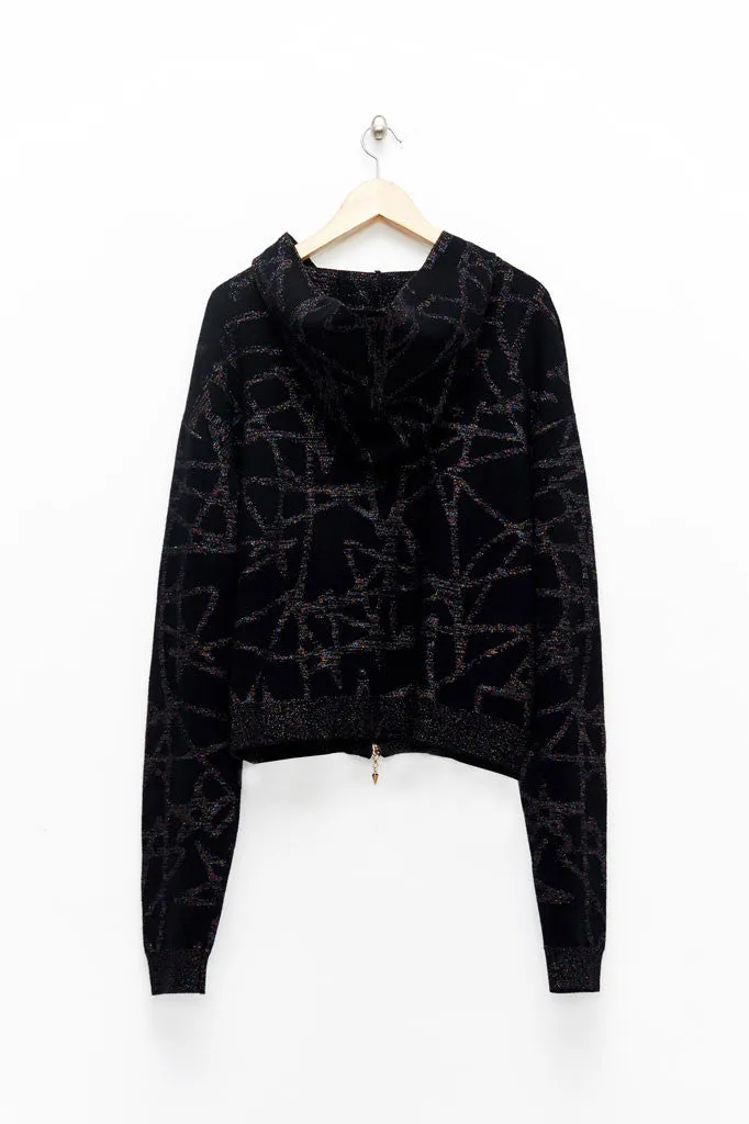 Slade Collection- Hand Writing Star Graphic Knitted Jacquard Over Sized Hoodie Coat