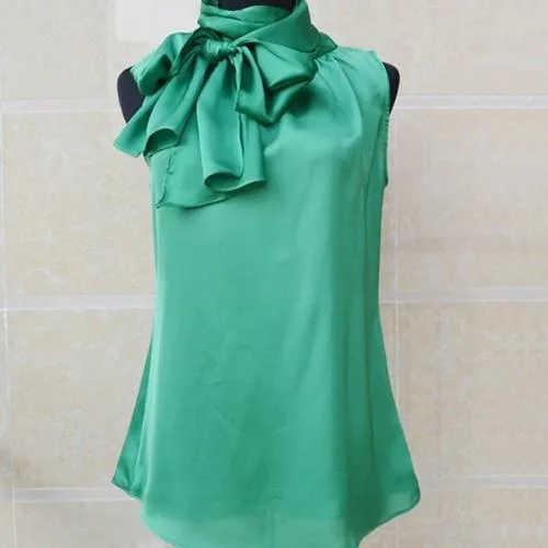 Sleeveless Bow Knot Chiffon Blouse