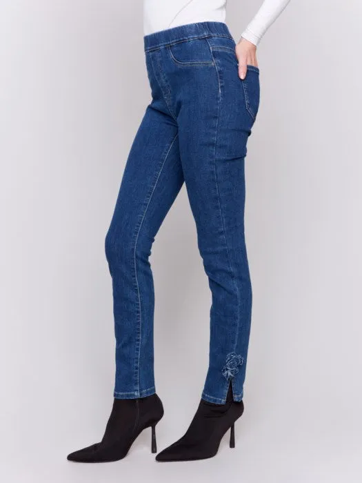 Slim Jeans with Side Roses