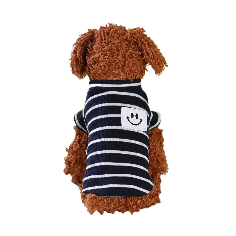 Smiley Patch Stripe Couple Navy Blue Small Dog Shirt