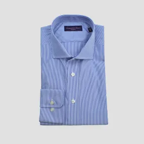 Spread Collar City Stripe Cotton Shirt in Blue