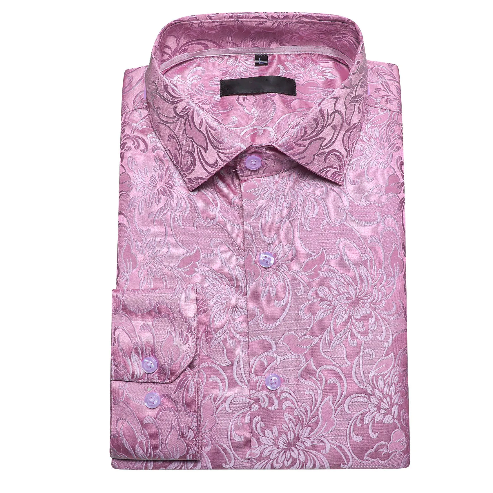 Spring Pink Floral Silk Men's Long Sleeve Shirt