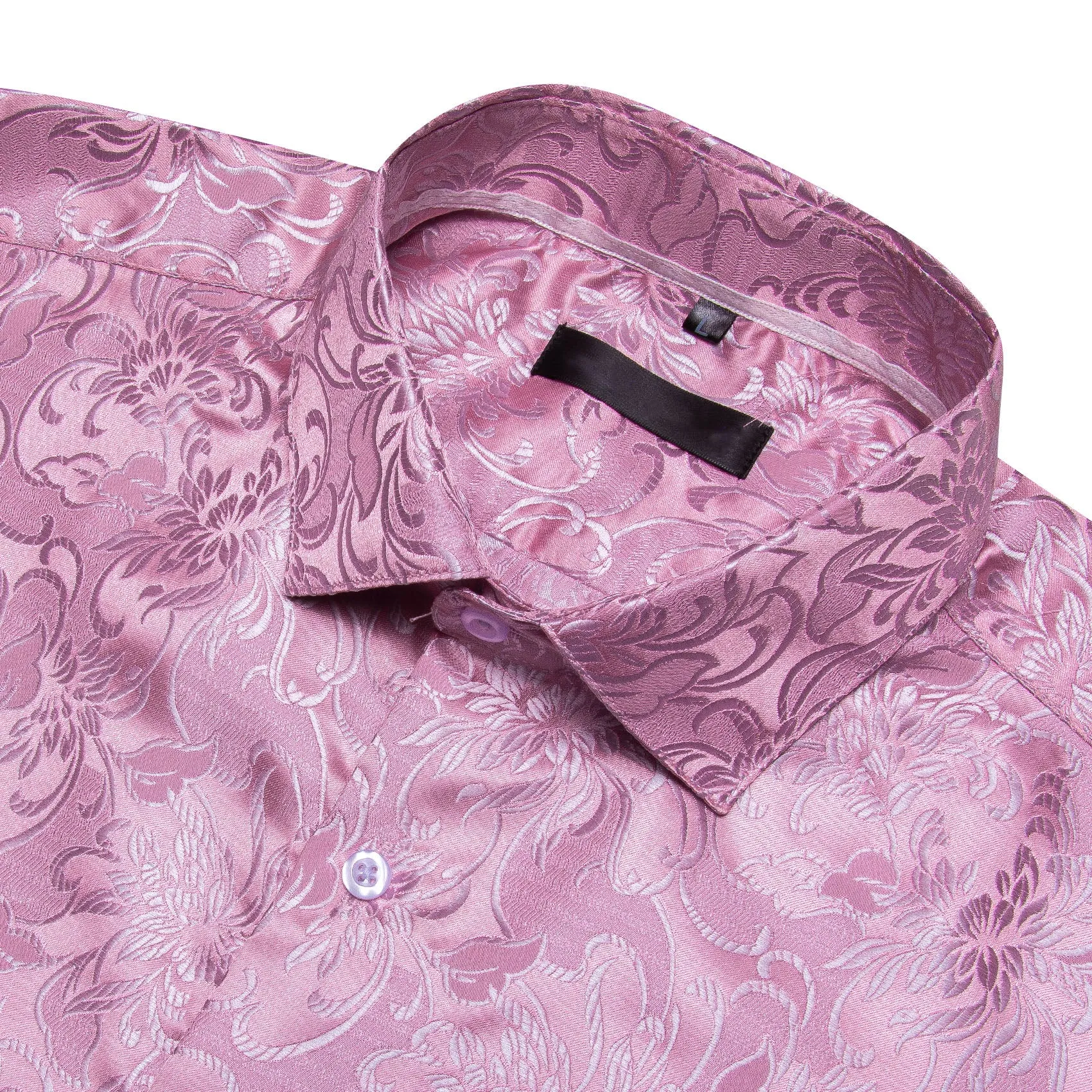 Spring Pink Floral Silk Men's Long Sleeve Shirt