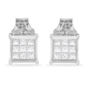 Sterling Silver Princess Cut Diamond Square Stud Earrings (.3 cttw, H-I Color, I1-I2 Clarity)