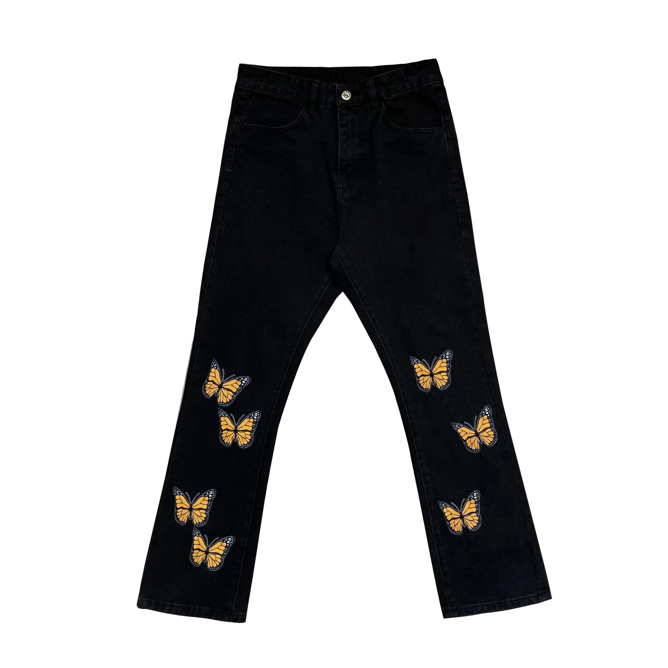 Street butterfly print duplex denim trousers