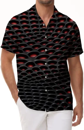 Street Hip Hop Men's Casual Fashion Hawaiian Shirt Button Print Abstract Short Sleeve Beachwear Shirt Black