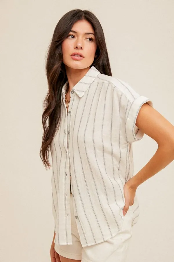 Stripe Short Sleeve Button Down Shirt