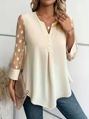 Stylish Notched Neck Blouse Elegant ButtonFront Long Sleeve