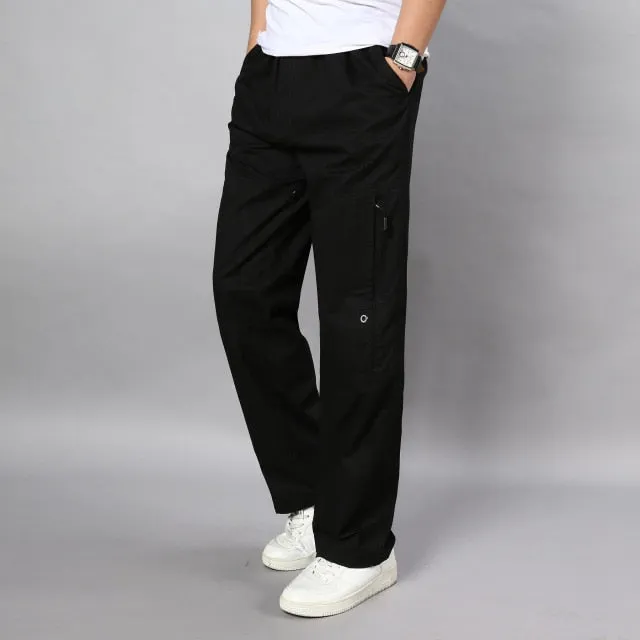 Summer Men's Khaki Pants Large Size Straight Fit Big Sizes 5XL Side Pockets Wide Leg Cotton Black Cargo Pants Work Trousers Male