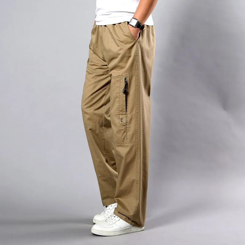 Summer Men's Khaki Pants Large Size Straight Fit Big Sizes 5XL Side Pockets Wide Leg Cotton Black Cargo Pants Work Trousers Male