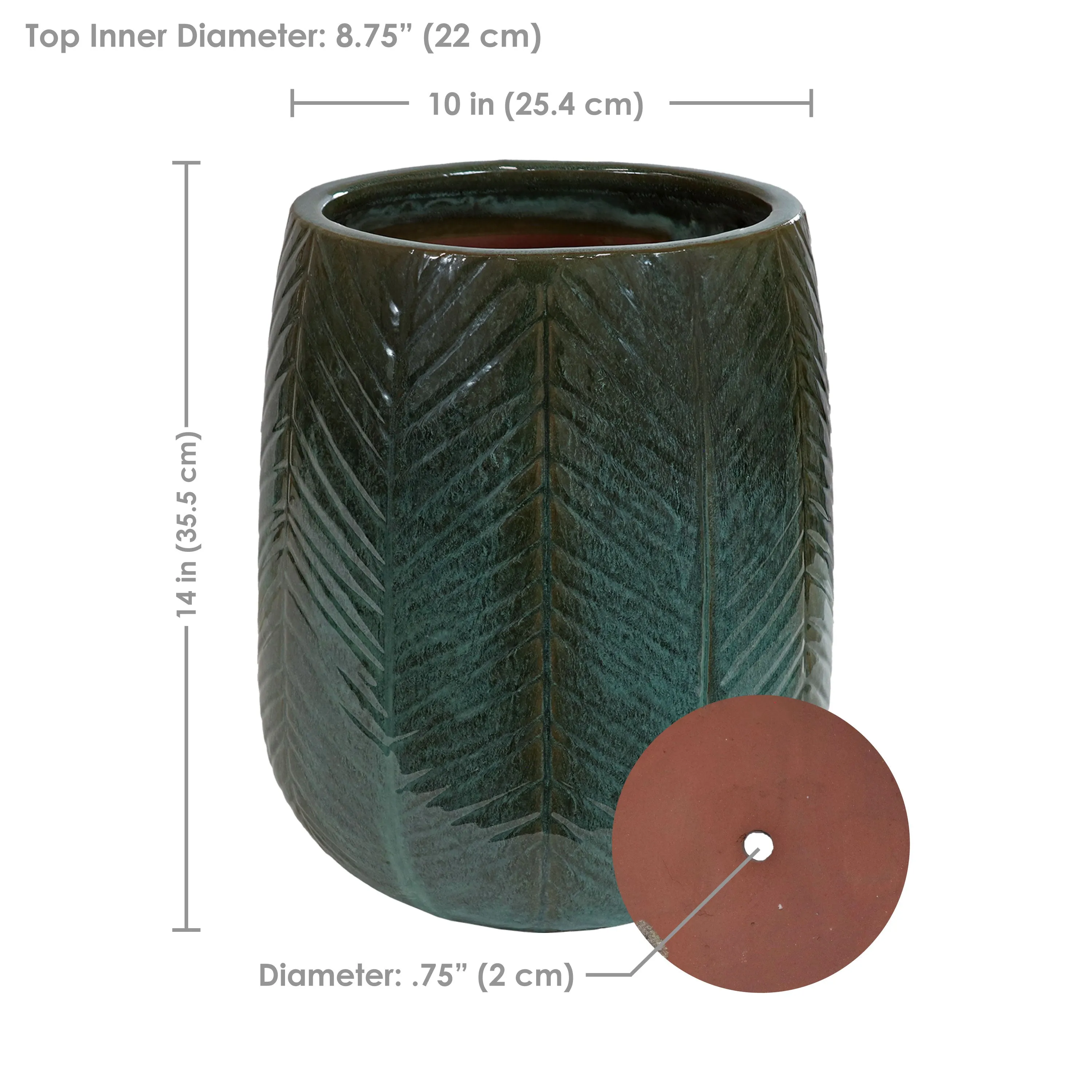 Sunnydaze 10" Ceramic Plant Pot - Dark Olive Chevron Pattern