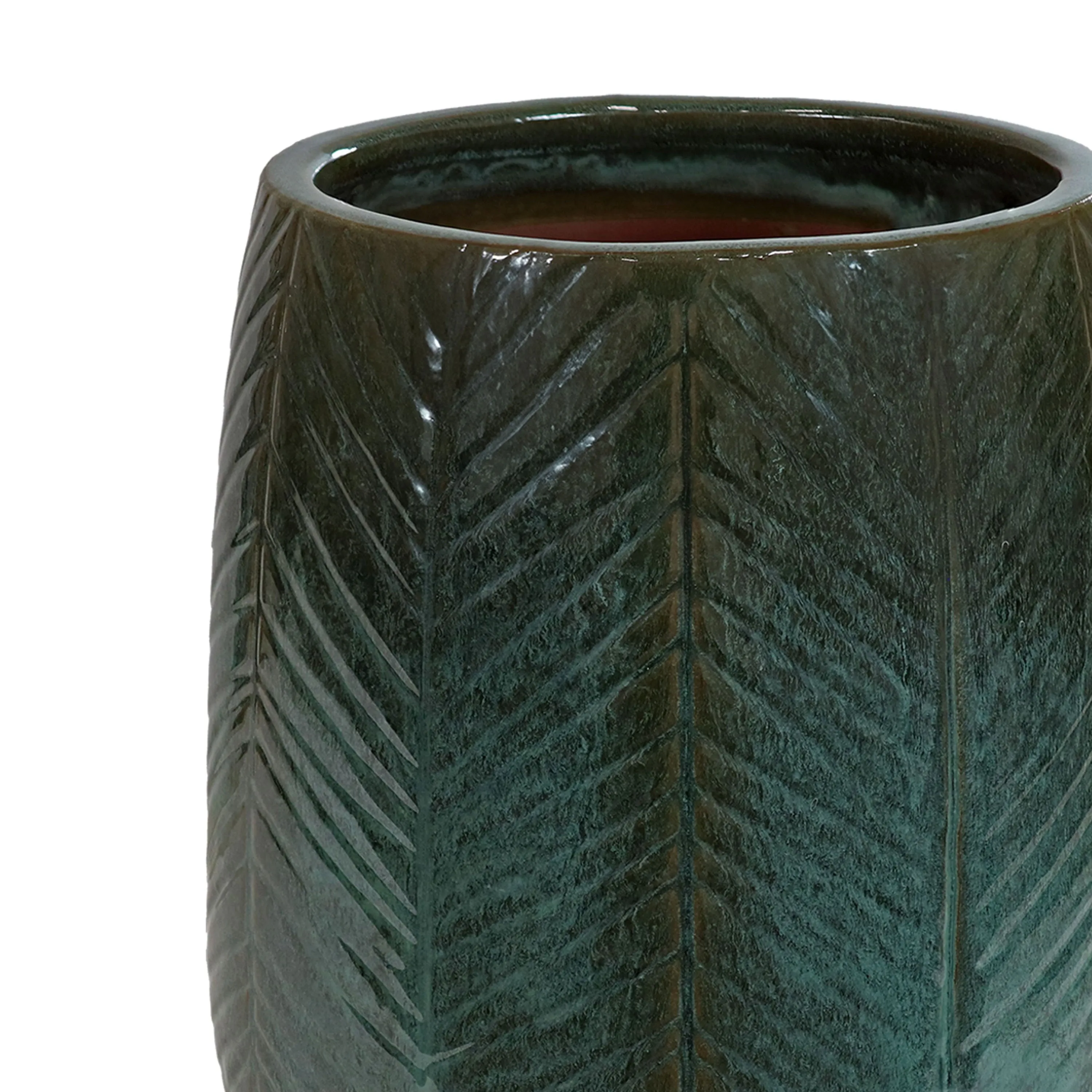 Sunnydaze 10" Ceramic Plant Pot - Dark Olive Chevron Pattern