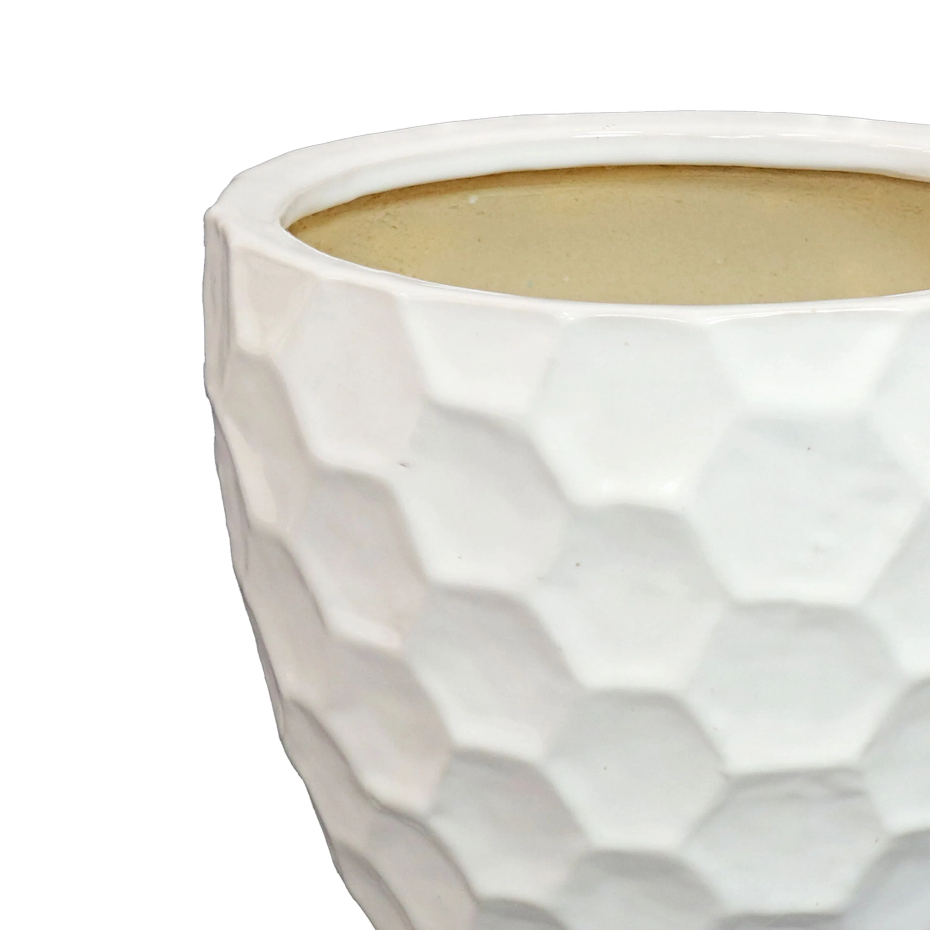 Sunnydaze 11.25" Ceramic Planter Set of 2 - White Honeycomb Pattern