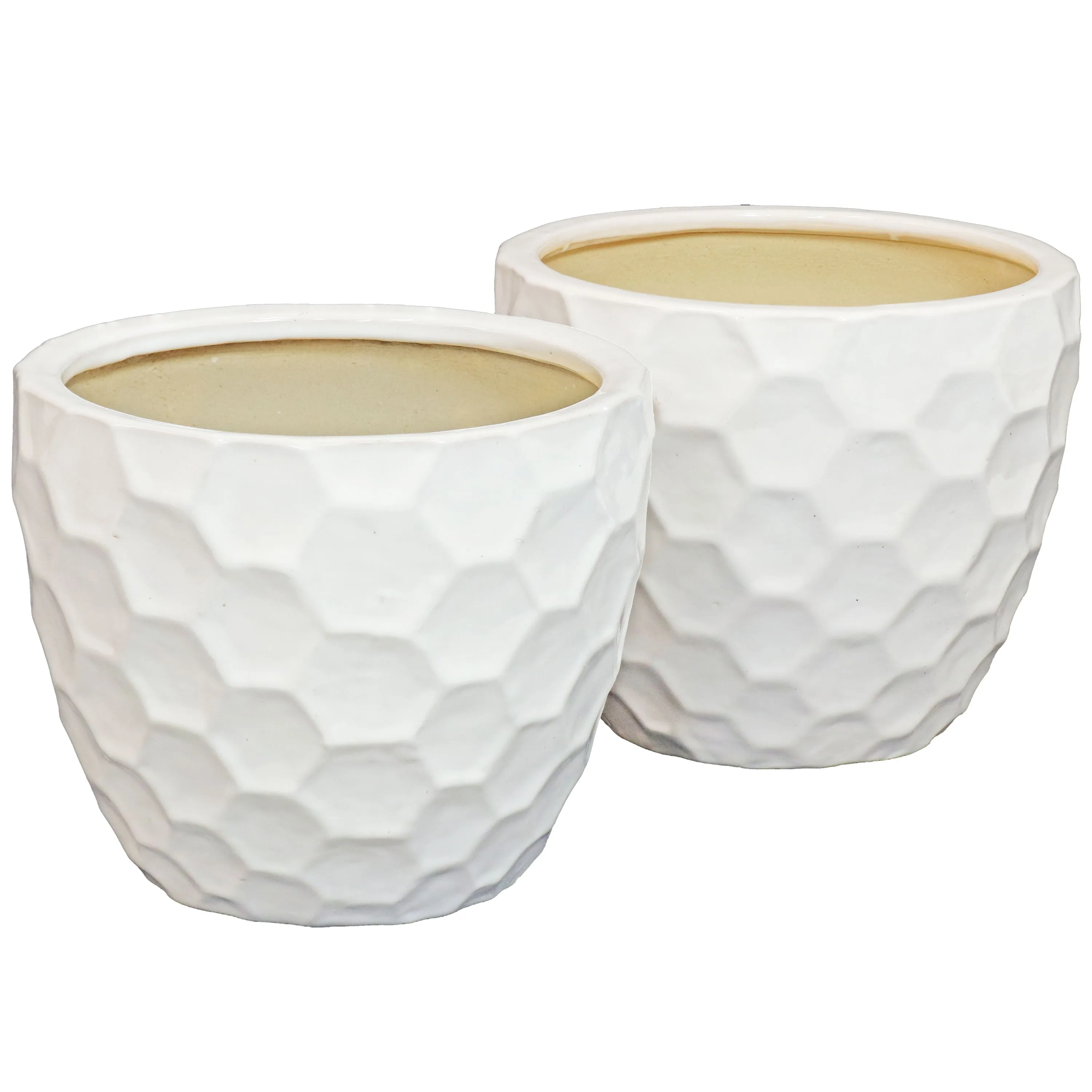 Sunnydaze 11.25" Ceramic Planter Set of 2 - White Honeycomb Pattern