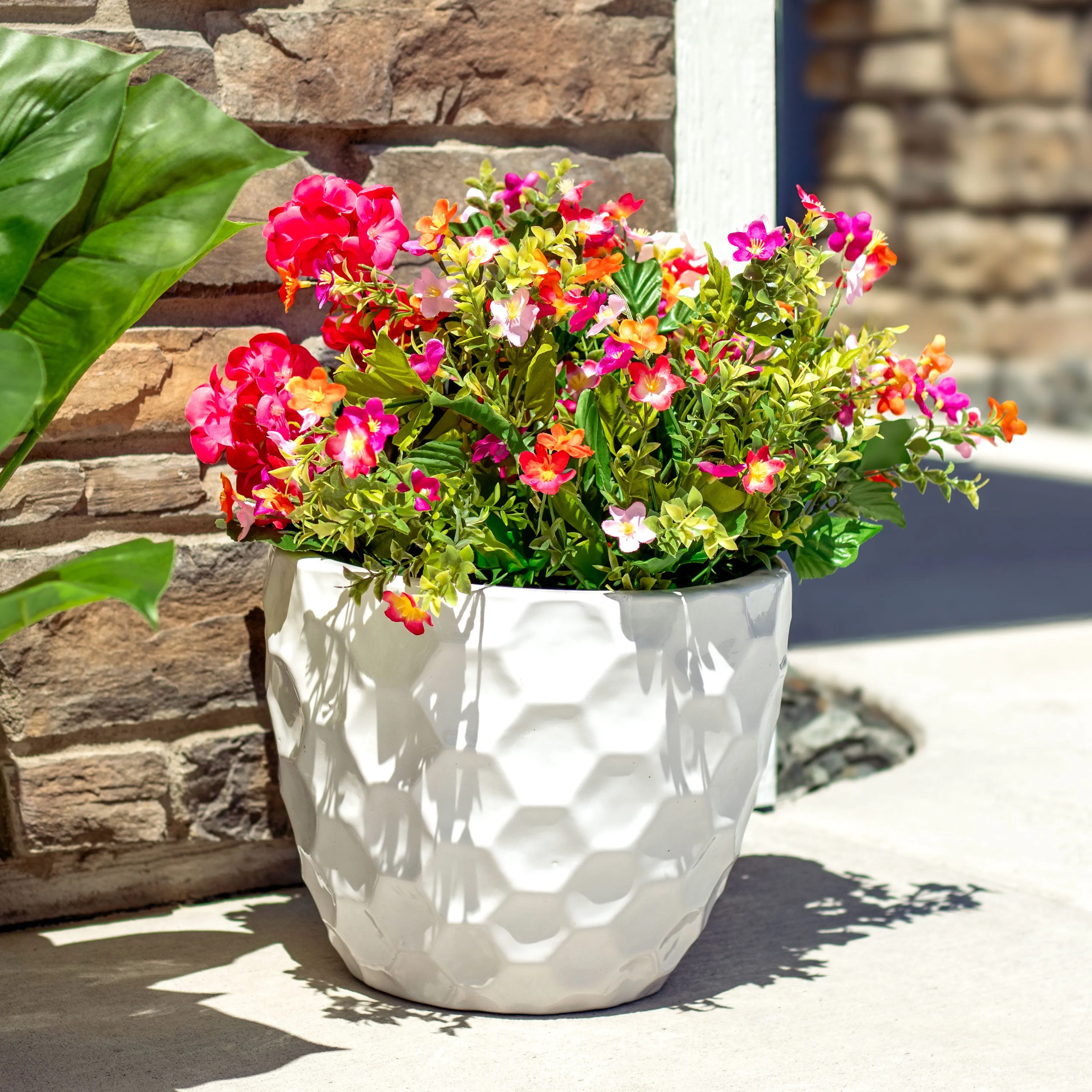 Sunnydaze 11.25" Ceramic Planter Set of 2 - White Honeycomb Pattern