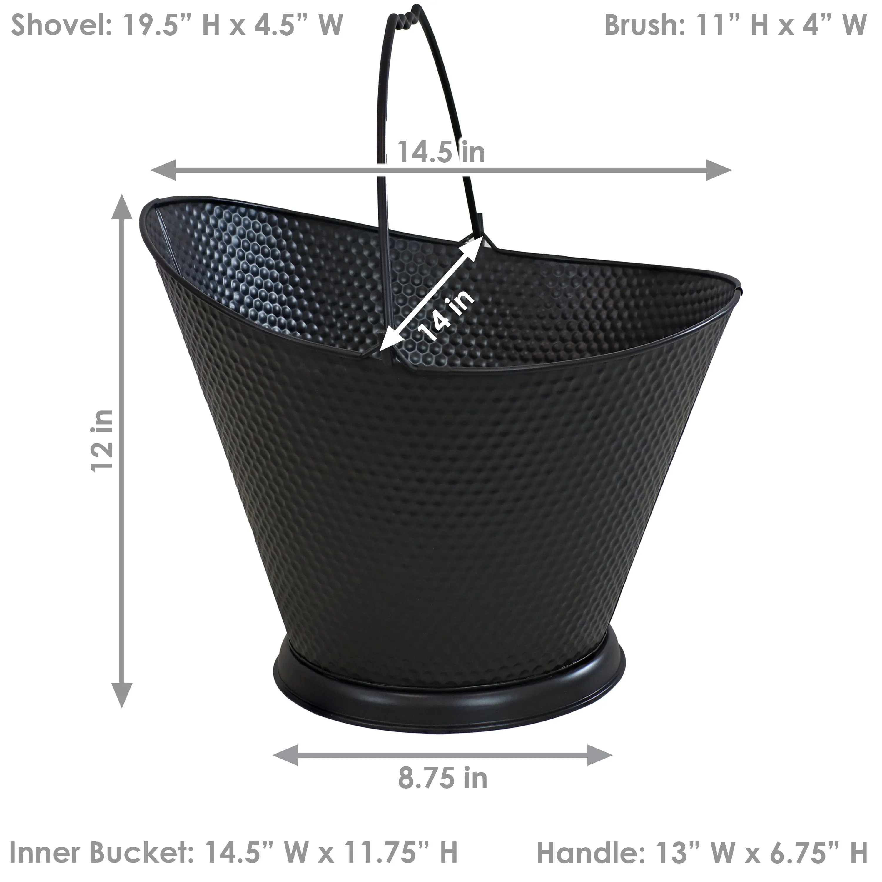 Sunnydaze 5-Gallon Fireplace Ash Bucket with Shovel and Brush - Black