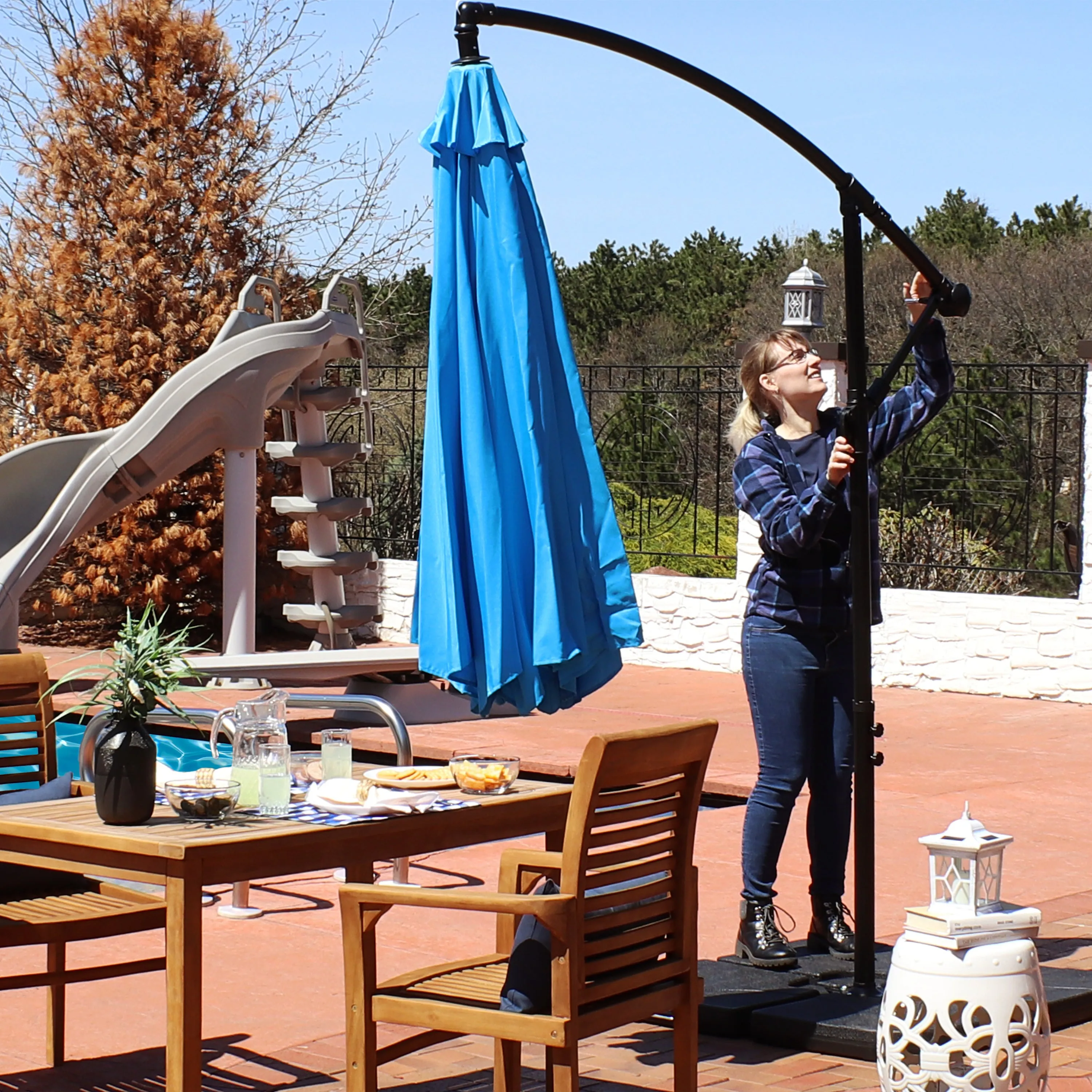 Sunnydaze 9.5' Offset Outdoor Patio Umbrella with Crank