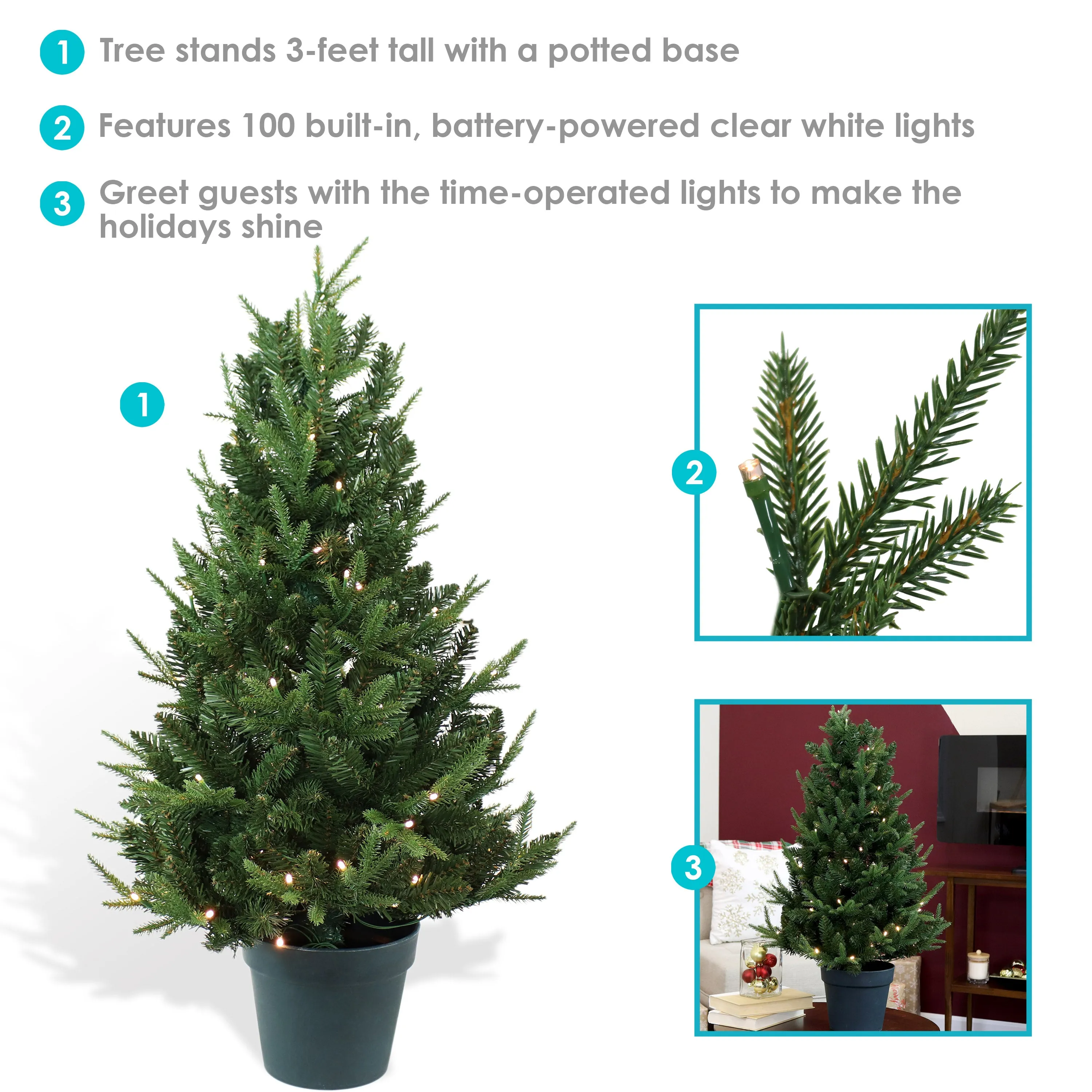 Sunnydaze Holiday Glow Pre-Lit Artificial Christmas Tree - 3'