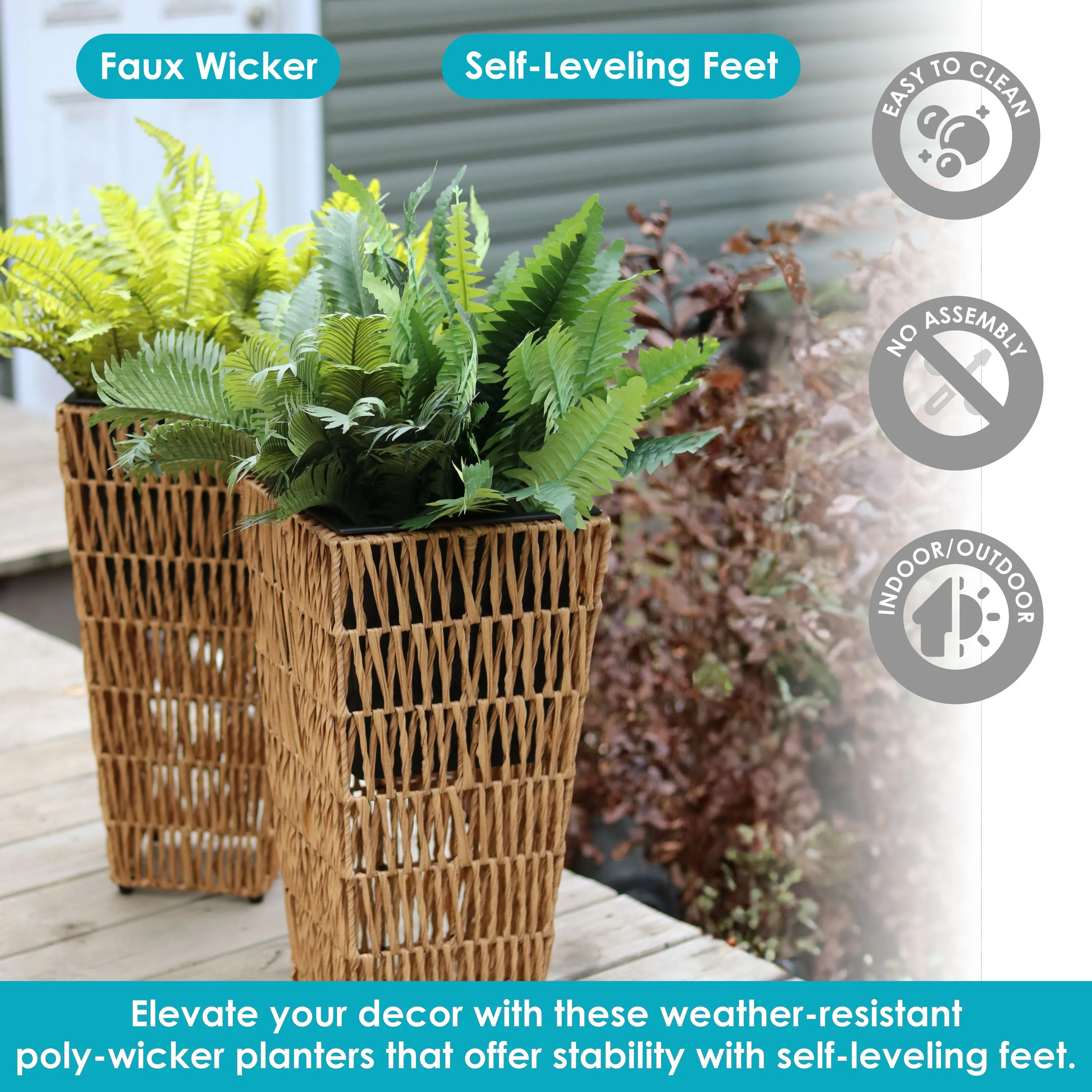 Sunnydaze Hyacinth Outdoor Poly-Wicker Planters - Set of 2