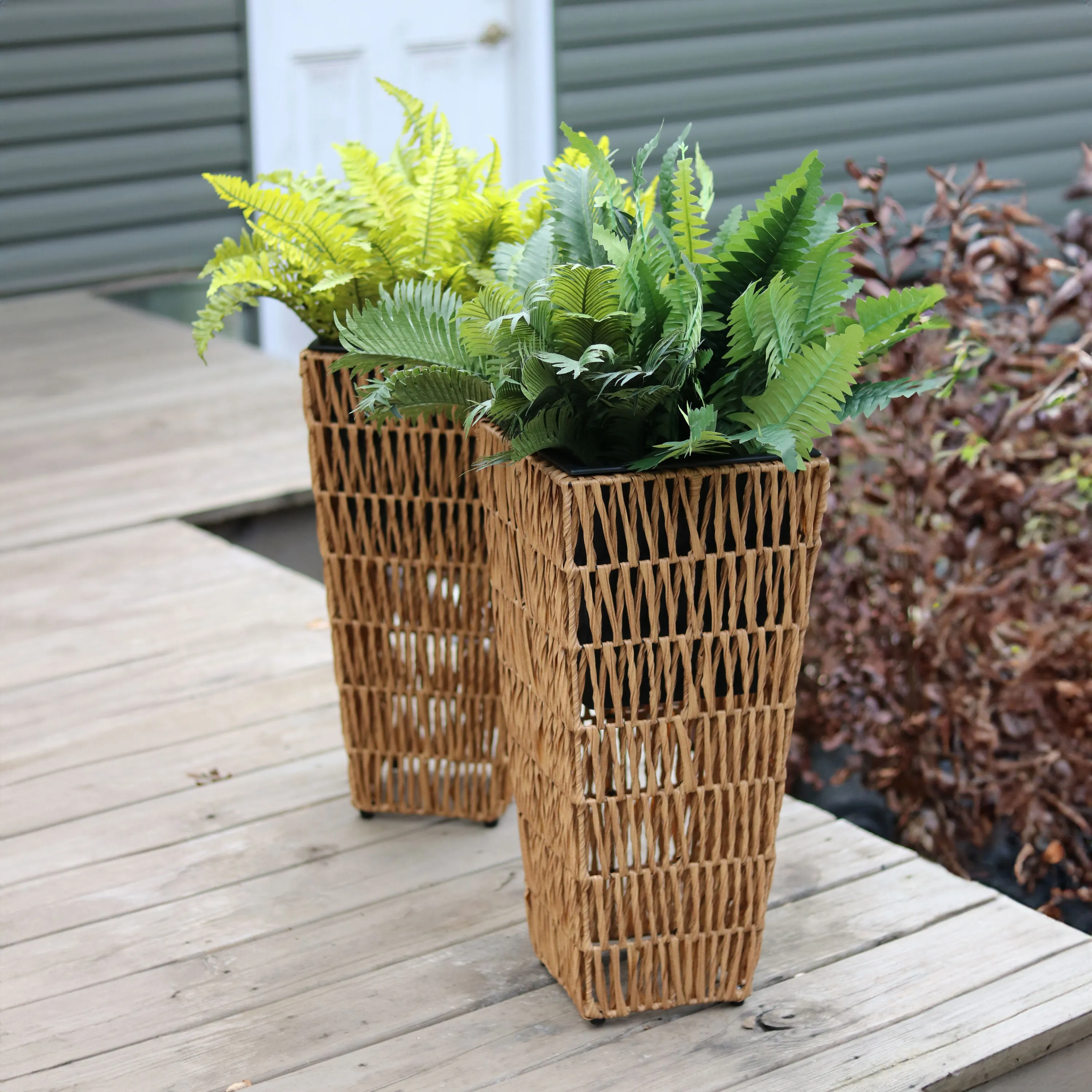 Sunnydaze Hyacinth Outdoor Poly-Wicker Planters - Set of 2