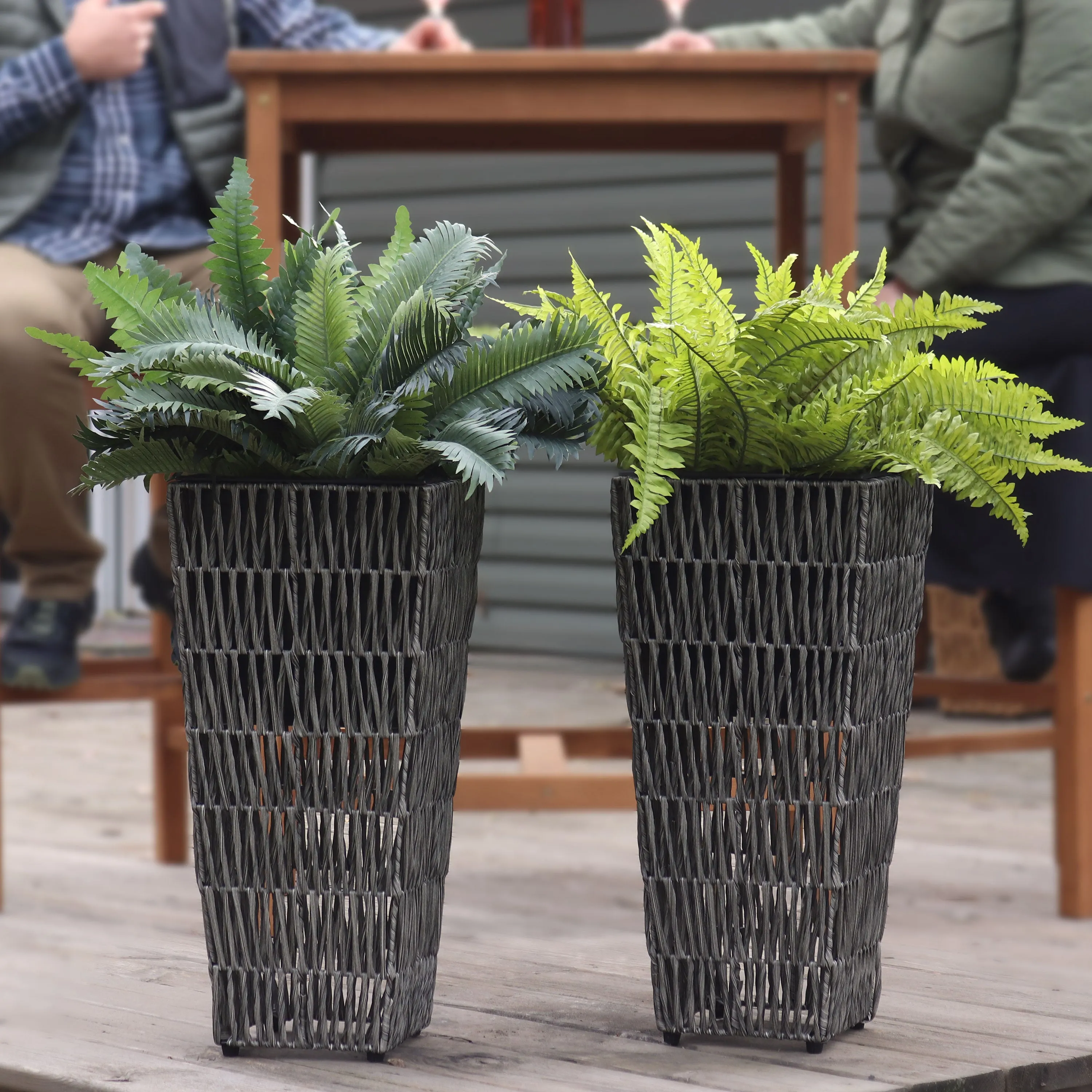 Sunnydaze Hyacinth Outdoor Poly-Wicker Planters - Set of 2