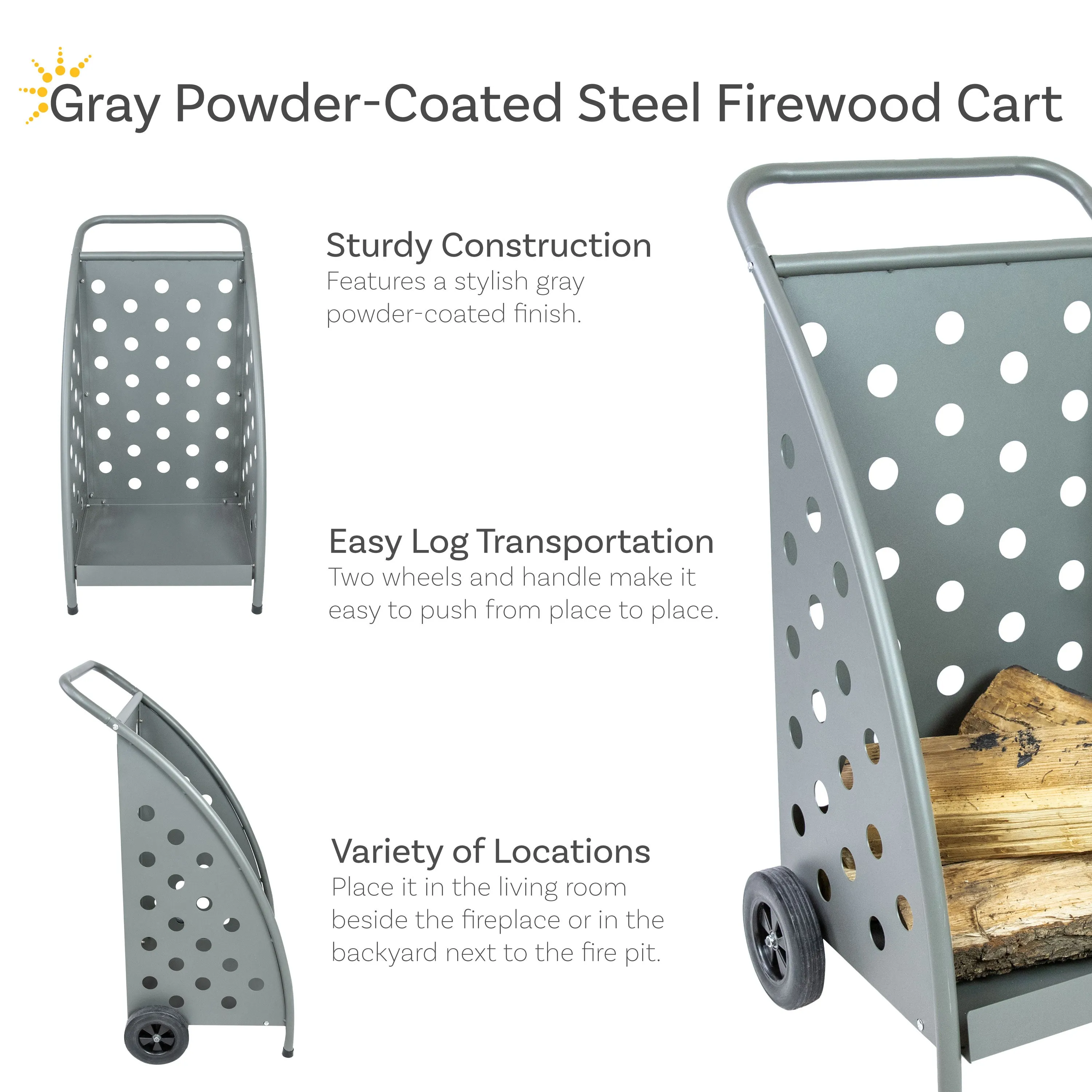 Sunnydaze Steel Firewood Log Cart With Wheels - 34" H