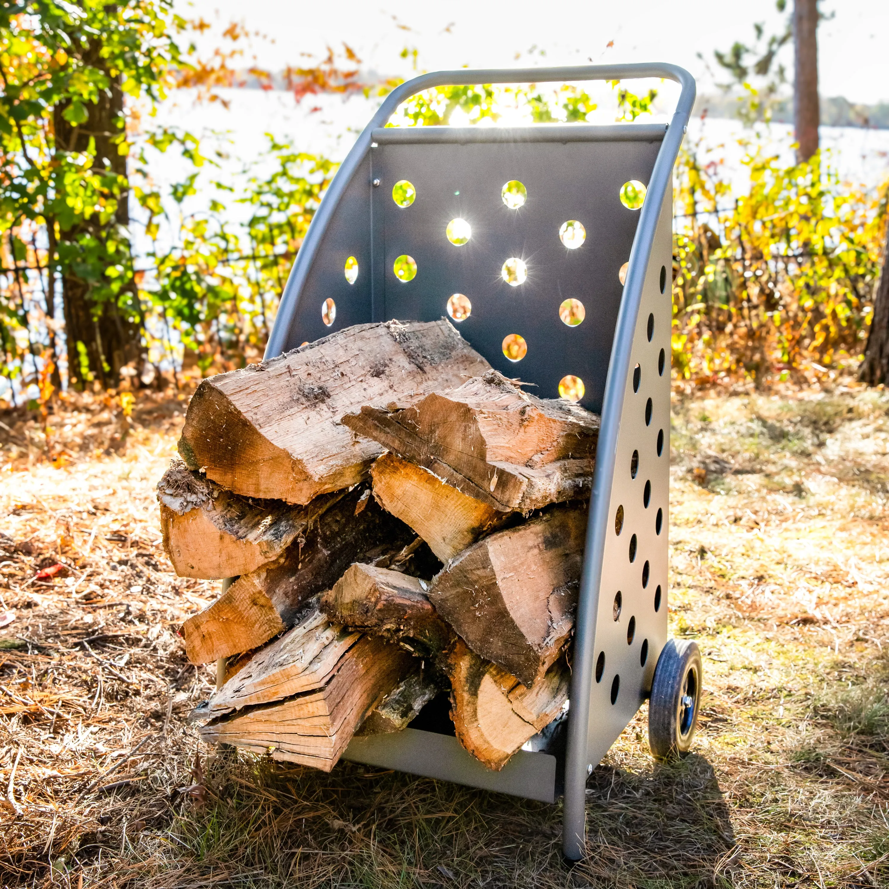 Sunnydaze Steel Firewood Log Cart With Wheels - 34" H