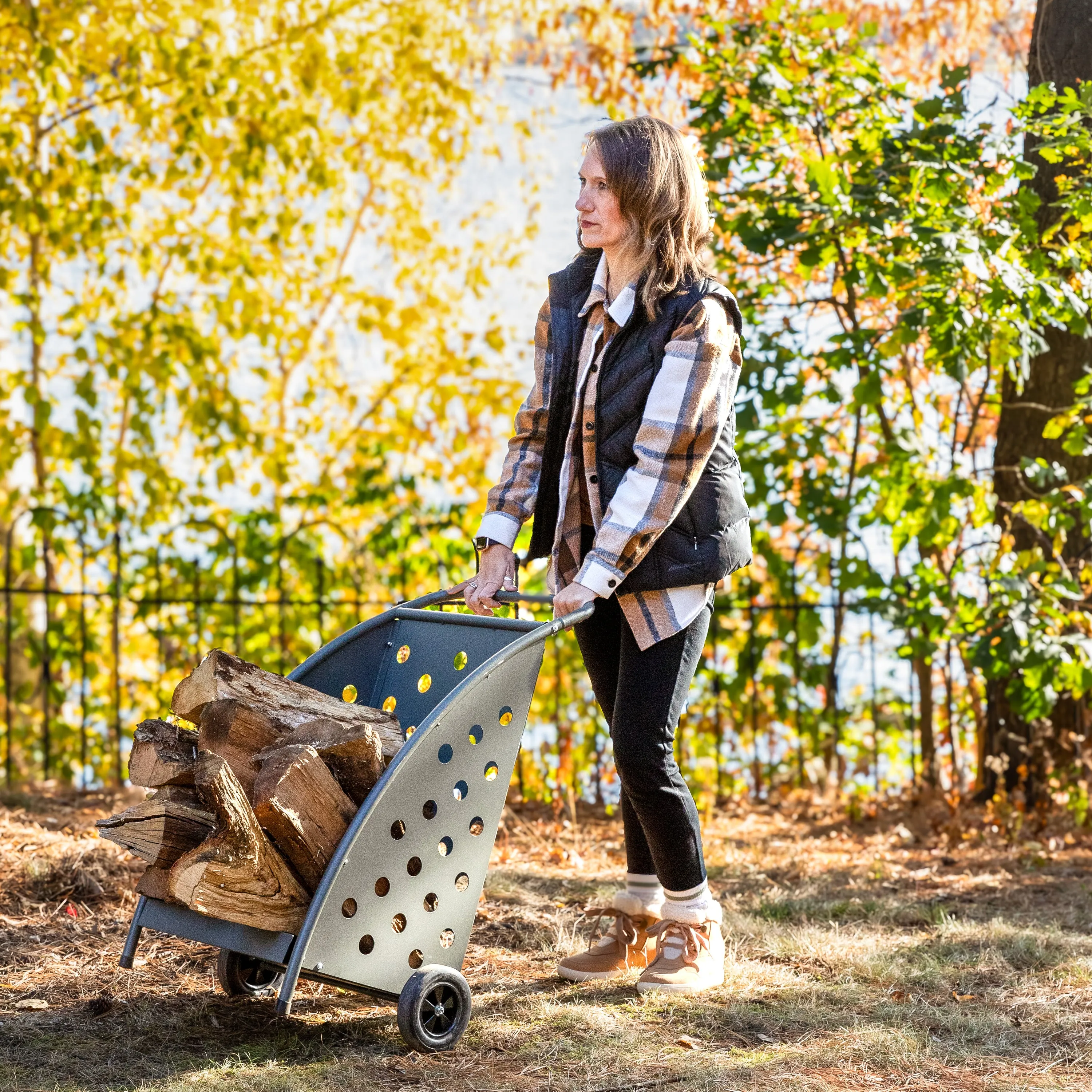 Sunnydaze Steel Firewood Log Cart With Wheels - 34" H