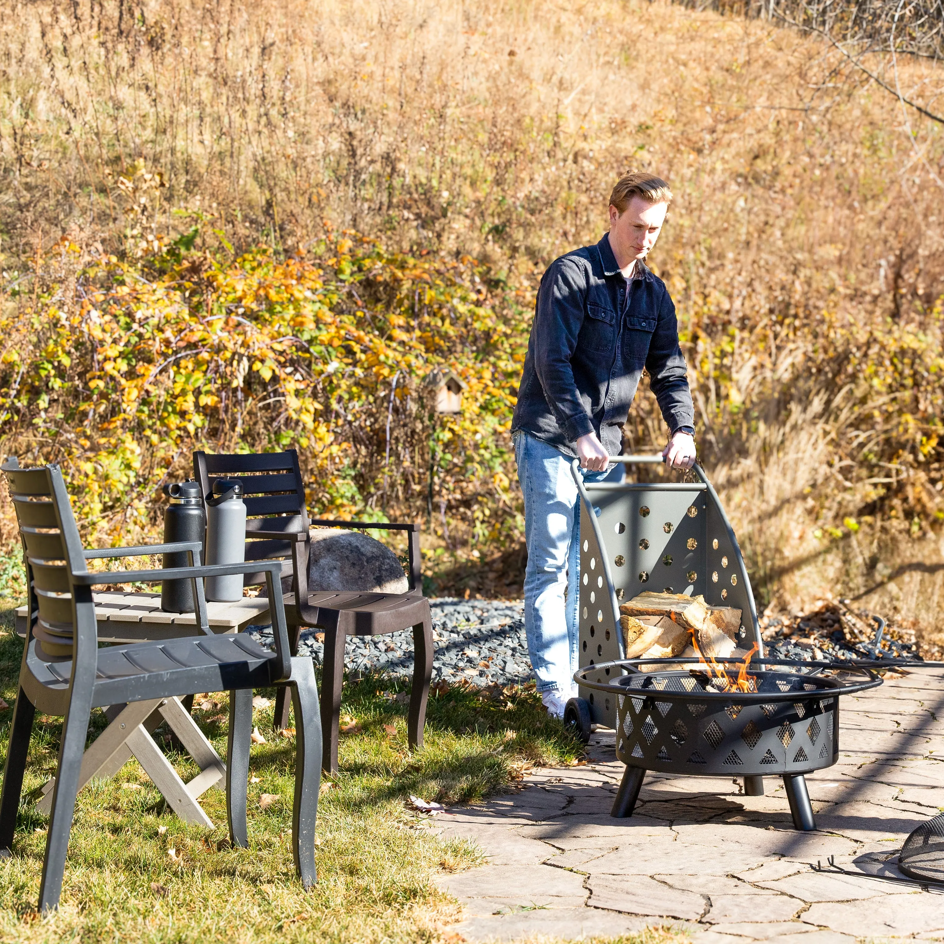 Sunnydaze Steel Firewood Log Cart With Wheels - 34" H