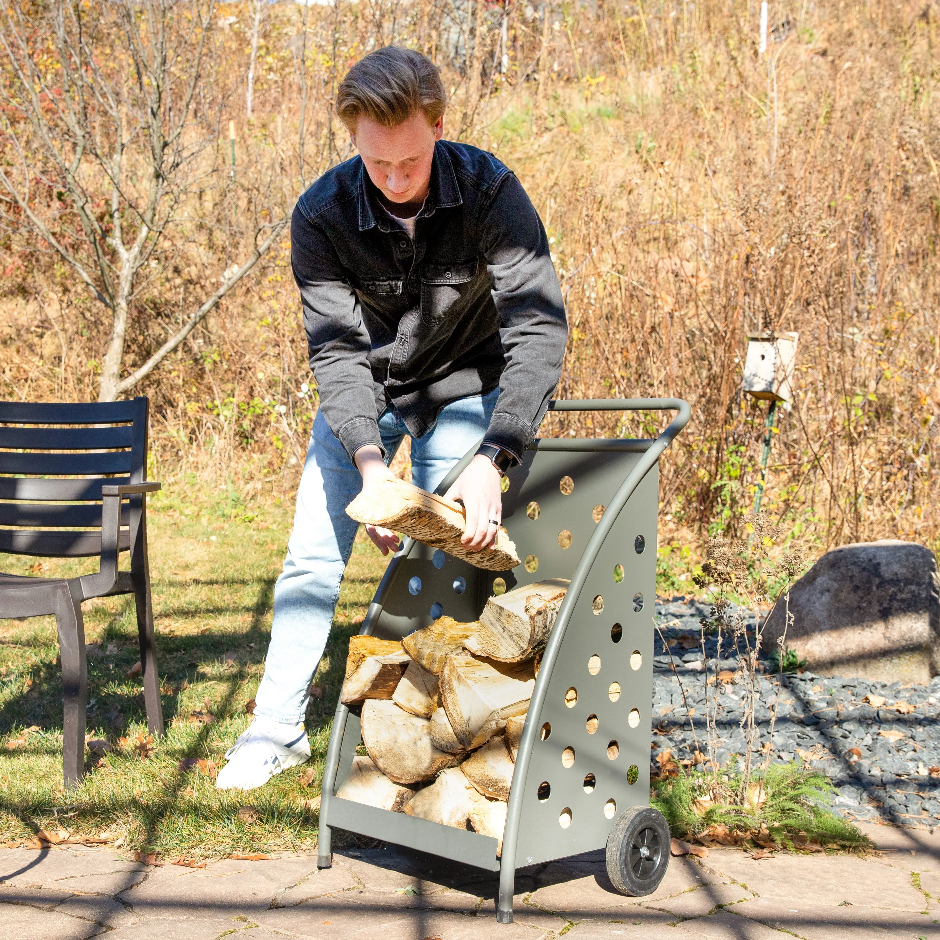 Sunnydaze Steel Firewood Log Cart With Wheels - 34" H