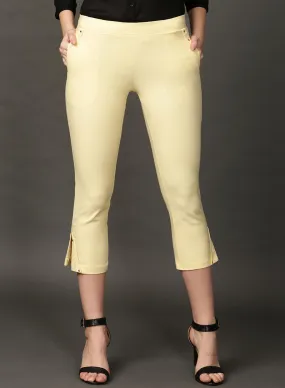 Taara Yellow Classic Fit Cotton Trousers for Women