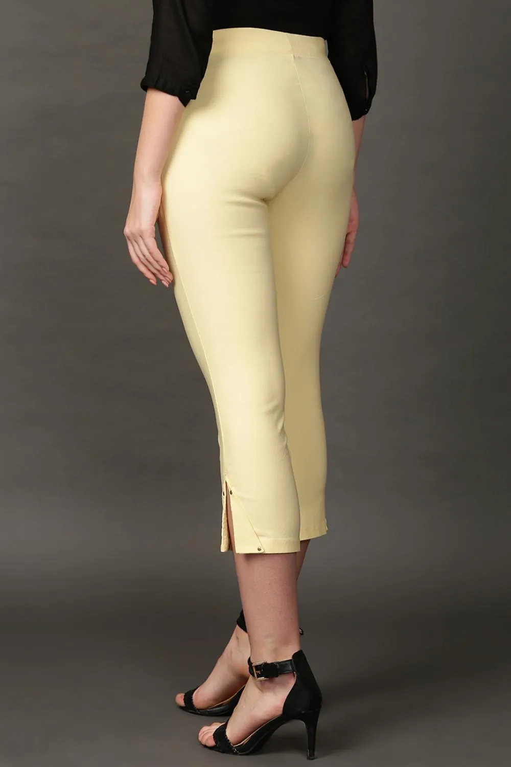 Taara Yellow Classic Fit Cotton Trousers for Women