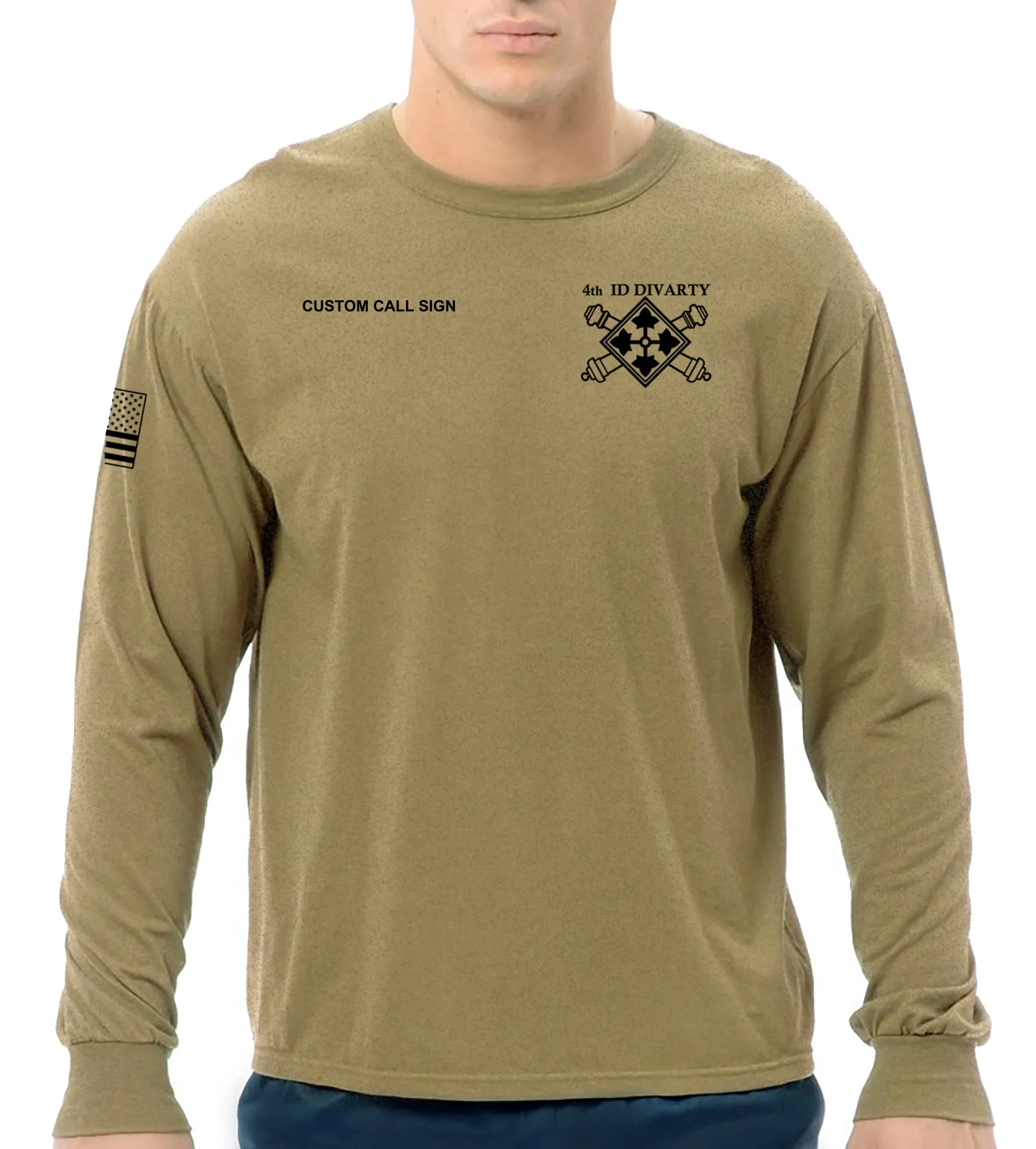 Tan Long Sleeve 50-50 Blend Unisex Shirt (Black Design). This shirt is NOT approved for PT