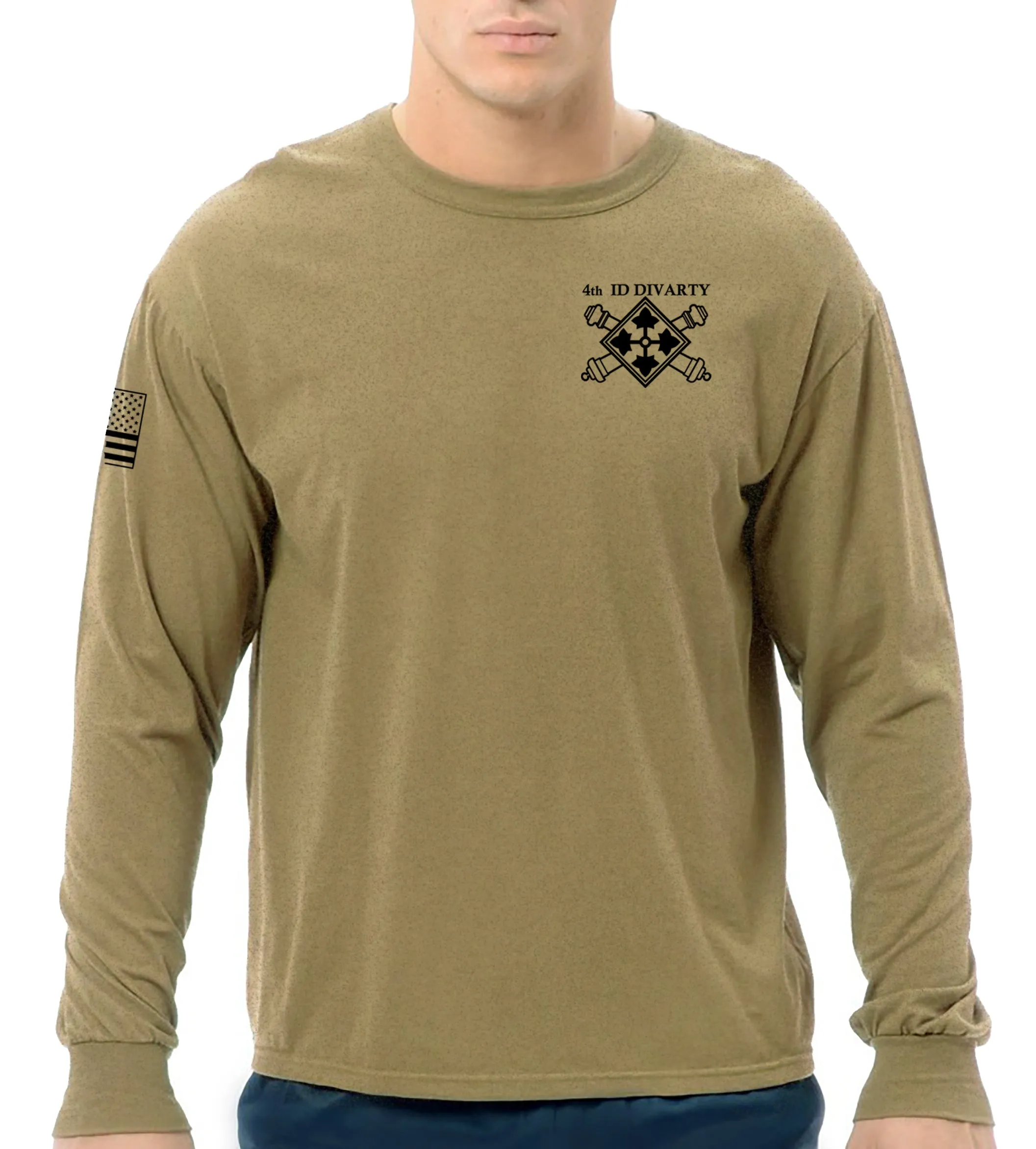 Tan Long Sleeve 50-50 Blend Unisex Shirt (Black Design). This shirt is NOT approved for PT