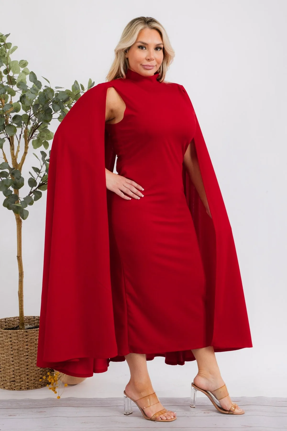 The Stella Cape Plus Size Midi Dress - Red