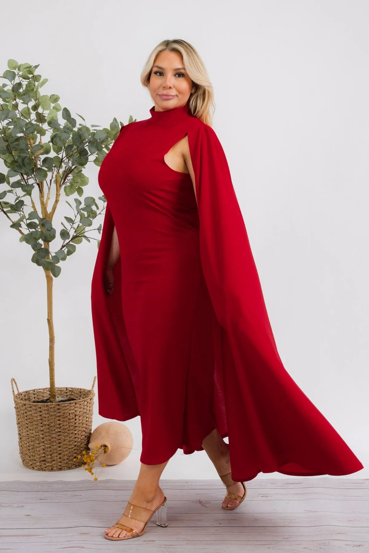 The Stella Cape Plus Size Midi Dress - Red