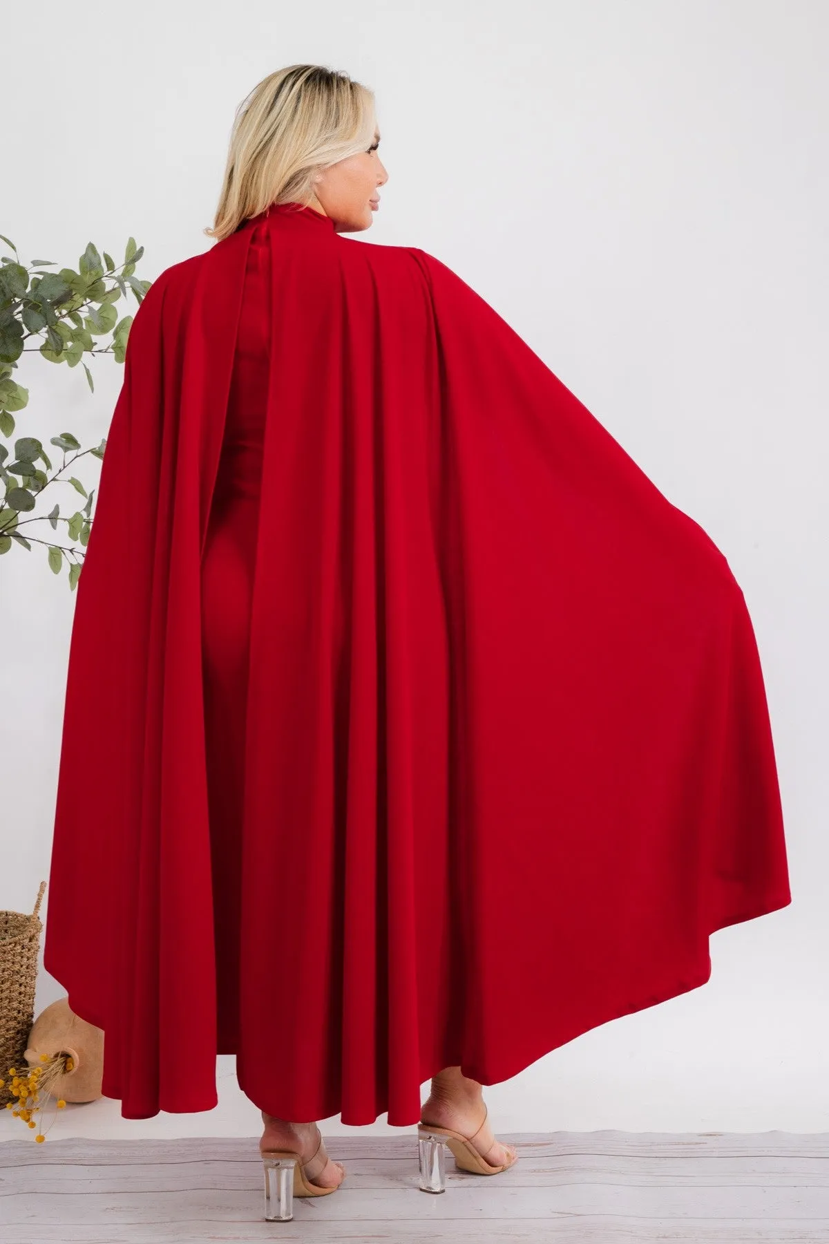 The Stella Cape Plus Size Midi Dress - Red