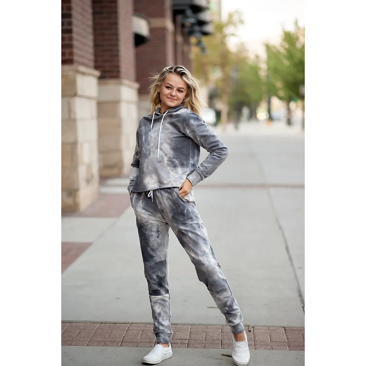 Tie Dye Hoodie & Jogger Two-Piece set in Grey