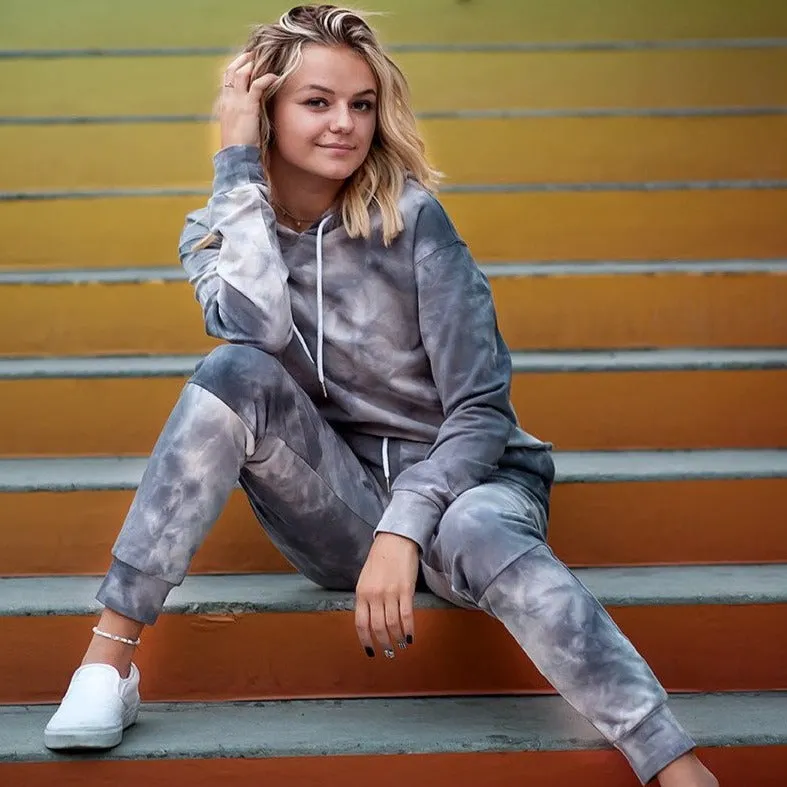 Tie Dye Hoodie & Jogger Two-Piece set in Grey