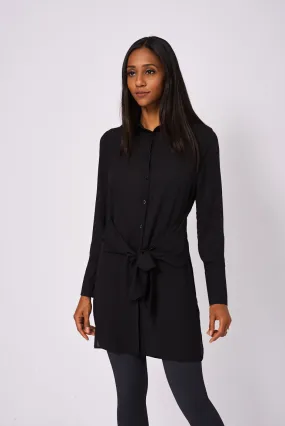 Tie Front Longline Shirt In Black