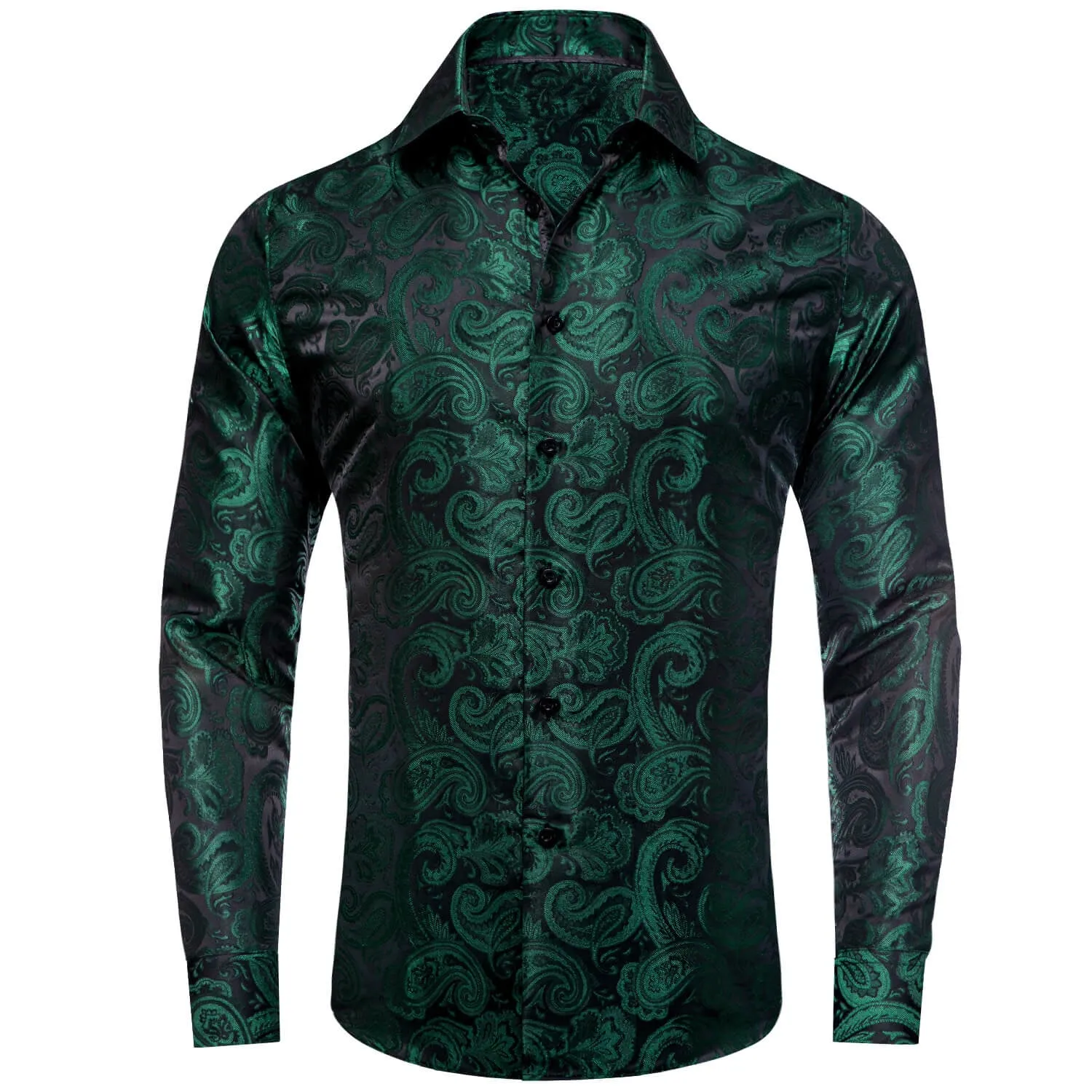 Ties2you Button Down Shirt Black Green Paisley Men's Silk Dress Shirt