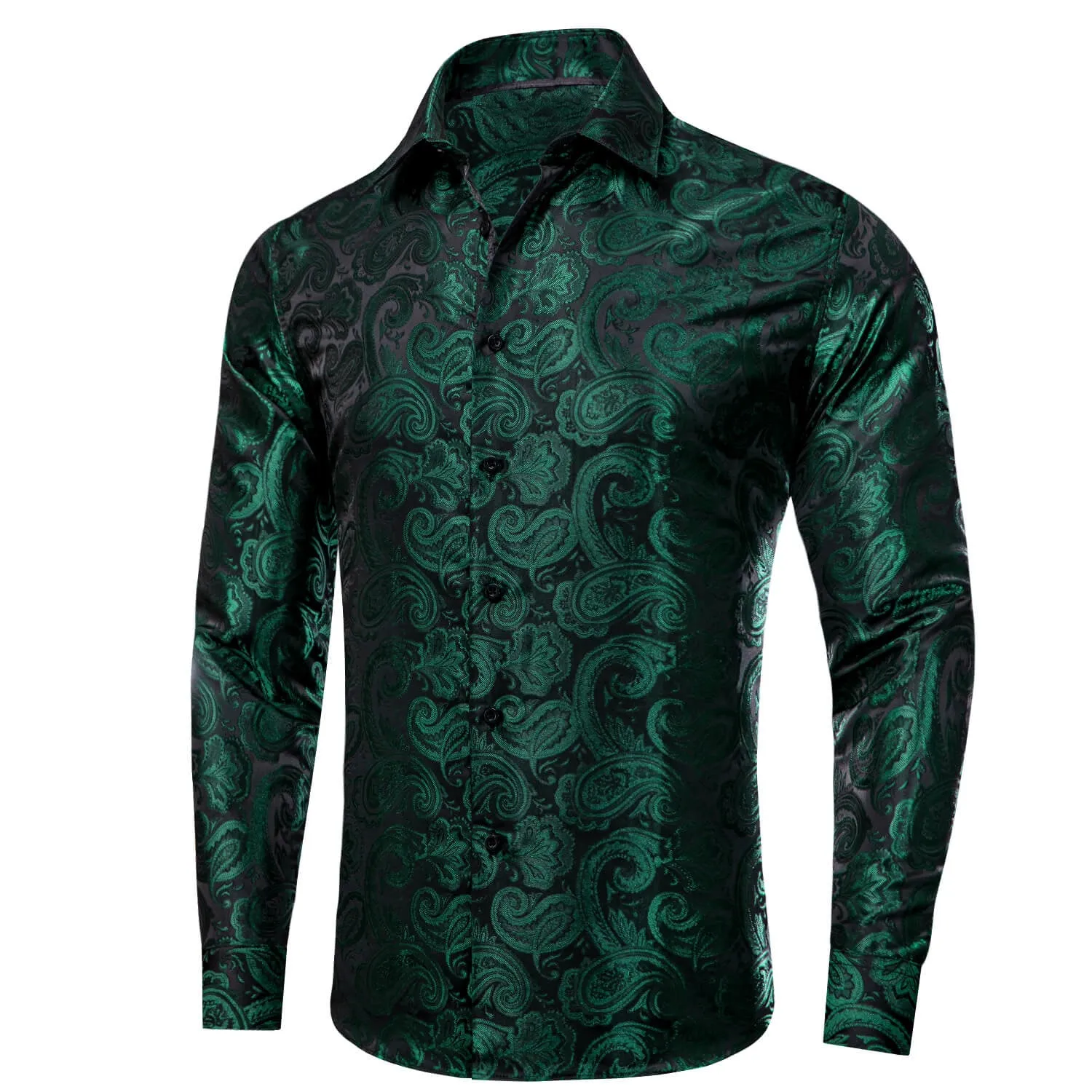 Ties2you Button Down Shirt Black Green Paisley Men's Silk Dress Shirt