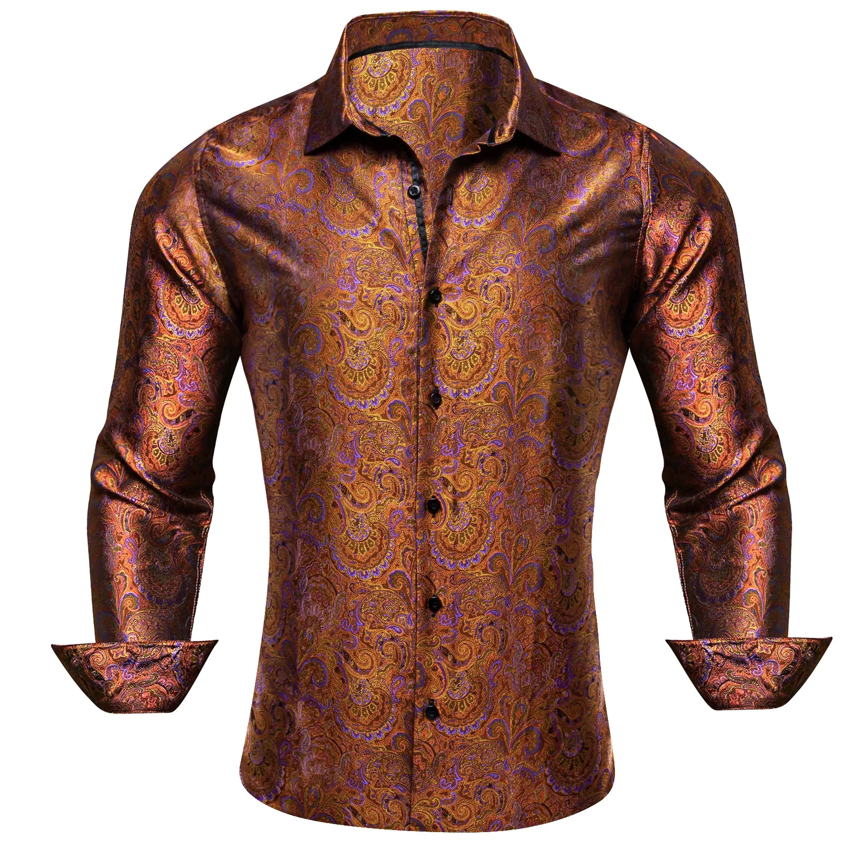 Ties2you Fashionable Brown Purple Paisley Silk Men's Shirt