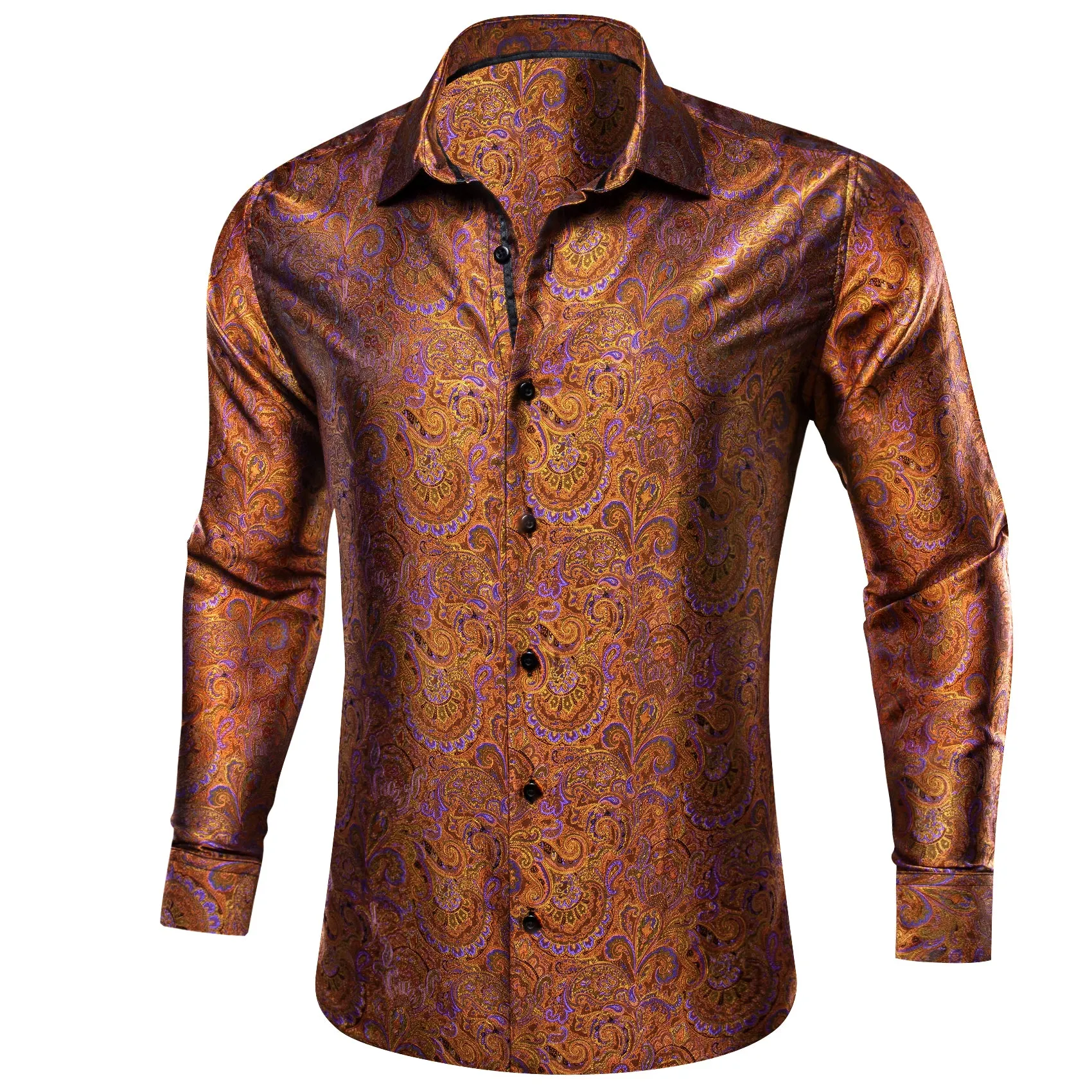 Ties2you Fashionable Brown Purple Paisley Silk Men's Shirt