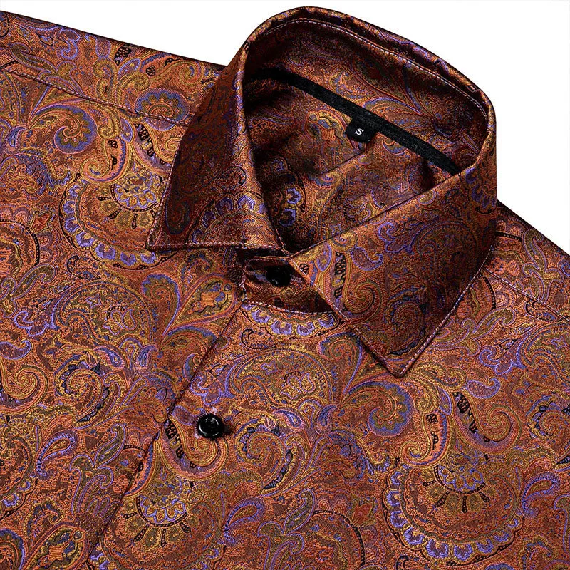 Ties2you Fashionable Brown Purple Paisley Silk Men's Shirt